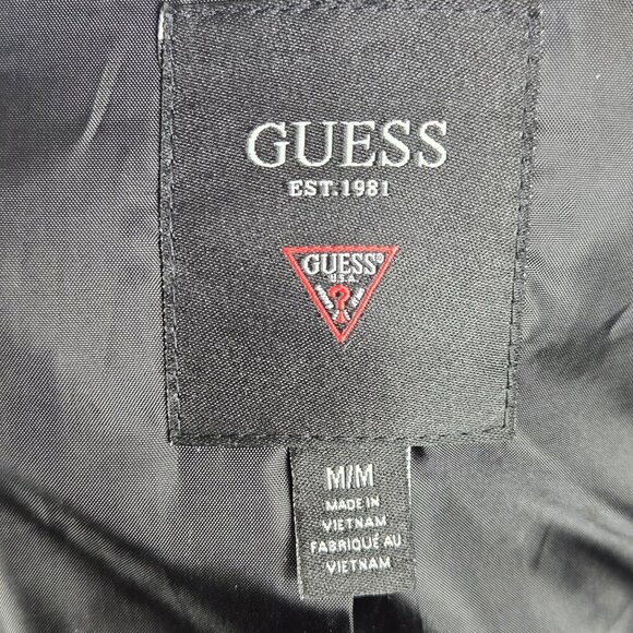 Guess Size Medium Blue Velvet Blazer 1 Button Front Black Satin Lapels 3 Pocket - Picture 13 of 15